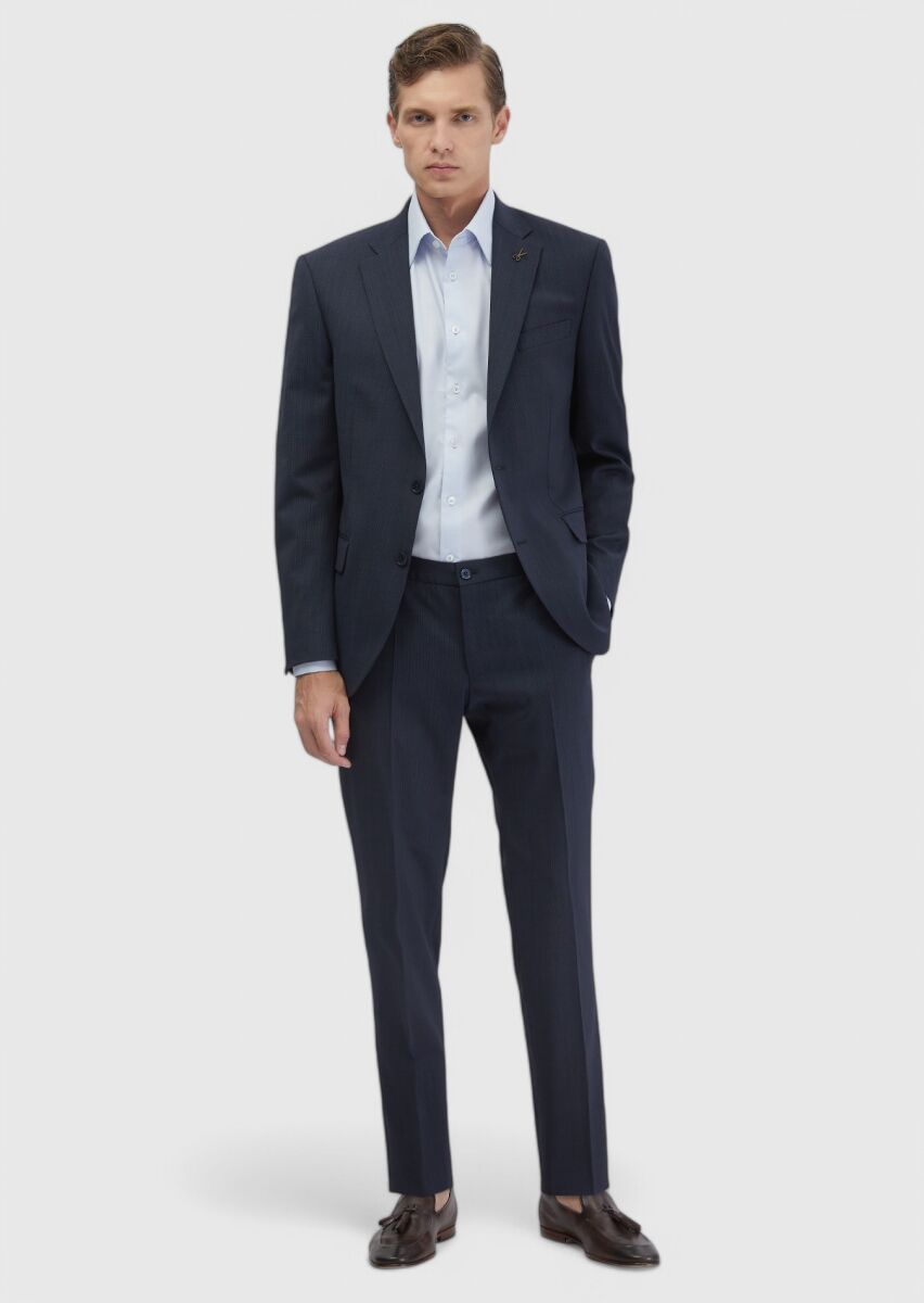 İndigo Mikro Modern Fit Yün Karışımlı Takım Elbise - 2