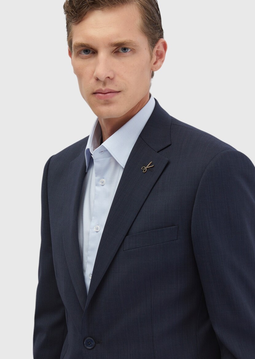 İndigo Mikro Modern Fit Yün Karışımlı Takım Elbise - 3