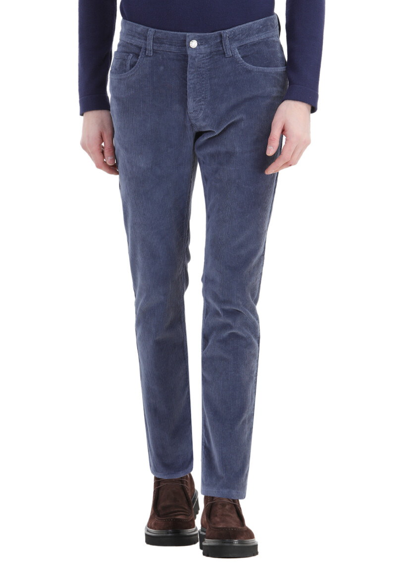 Indigo Weaving Slim Fit Casual Cotton Blended Trousers 