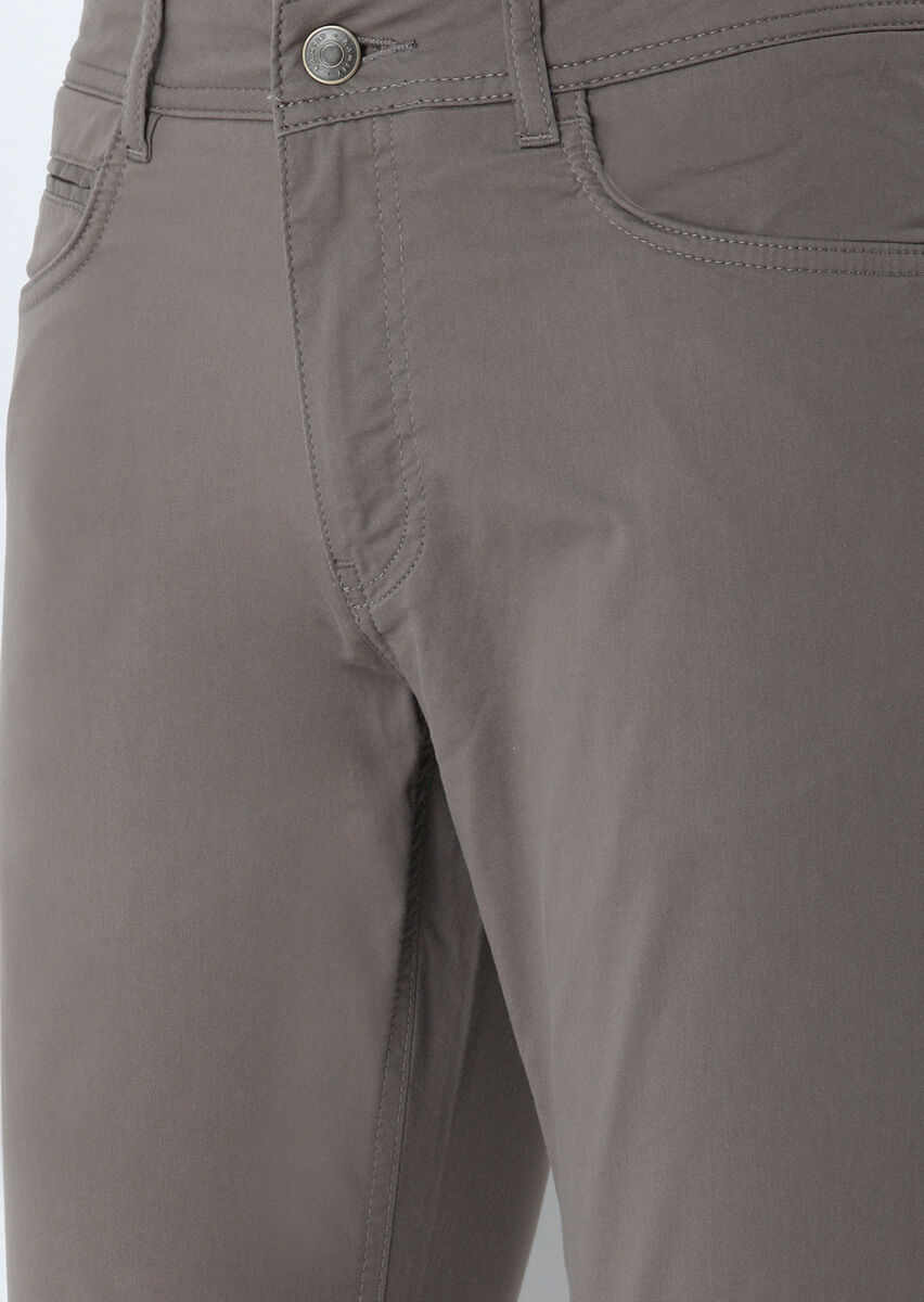 Kahverengi Düz Dokuma Slim Fit Casual Pamuk Karışımlı Pantolon - 2