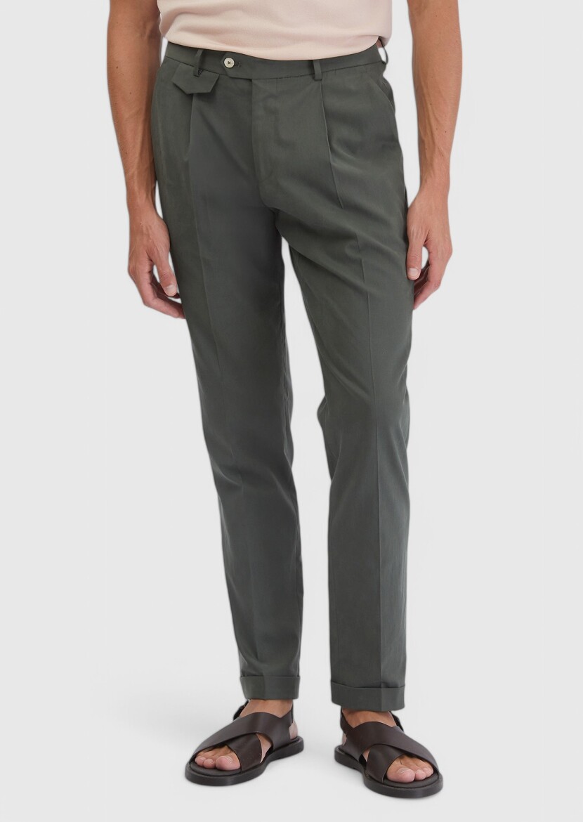 Khaki Material Regular Fit Casual Trousers - RAMSEY