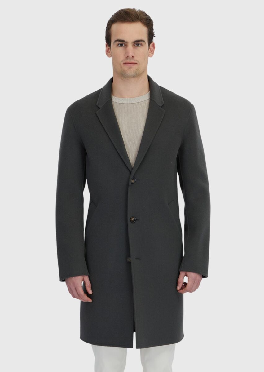 Khaki Regular Fit Butterfly Collar Classical Weaving Overcoat - 3