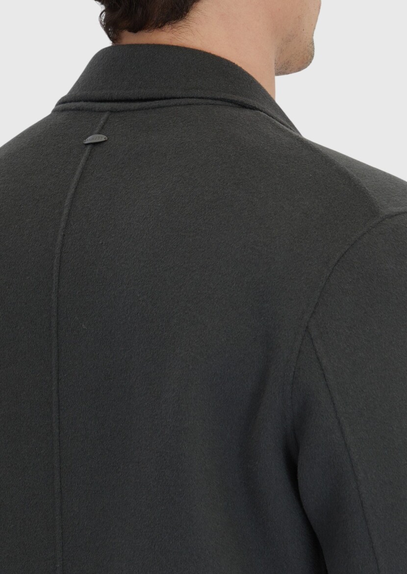 Khaki Regular Fit Butterfly Collar Classical Weaving Overcoat - 6