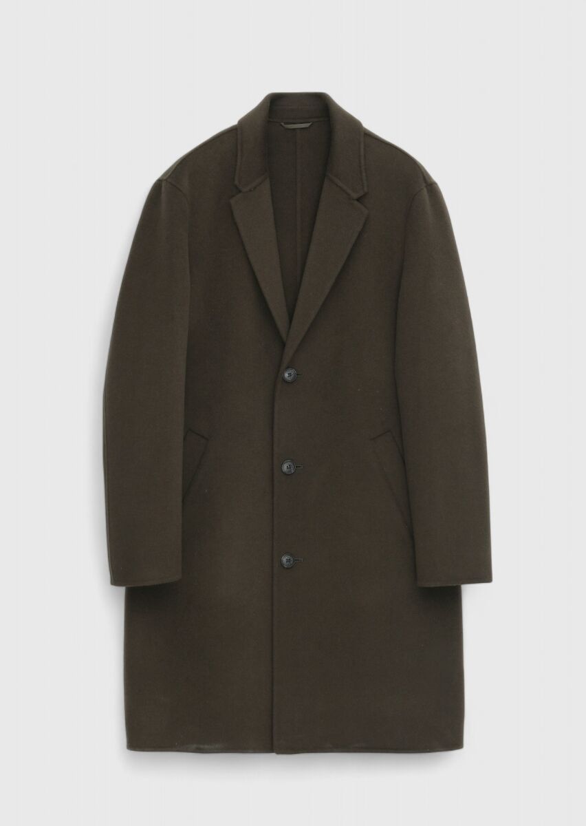 Khaki Regular Fit Butterfly Collar Classical Weaving Overcoat - 8