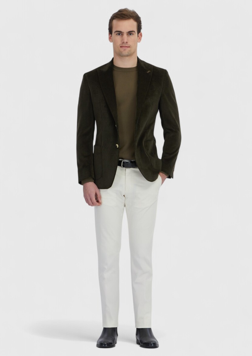 Khaki Ribbed Zeroweight Slim Fit 100% Cotton Jacket - RAMSEY