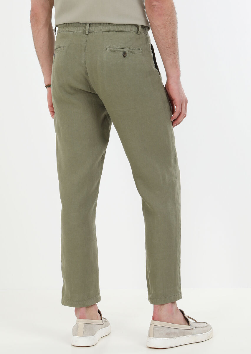 Khaki Weaving Casual 100% Linen Trousers - 7