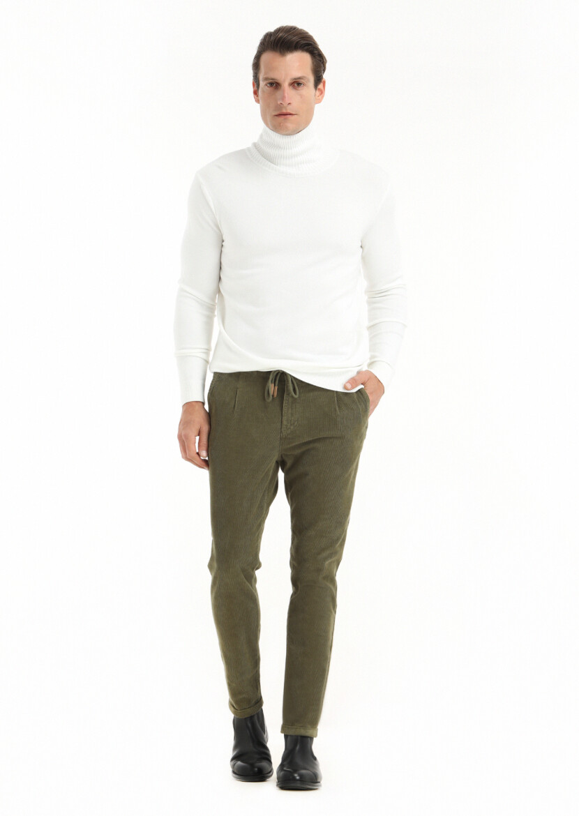 Khaki Weaving Jogging Fit Casual Cotton Blended Trousers 