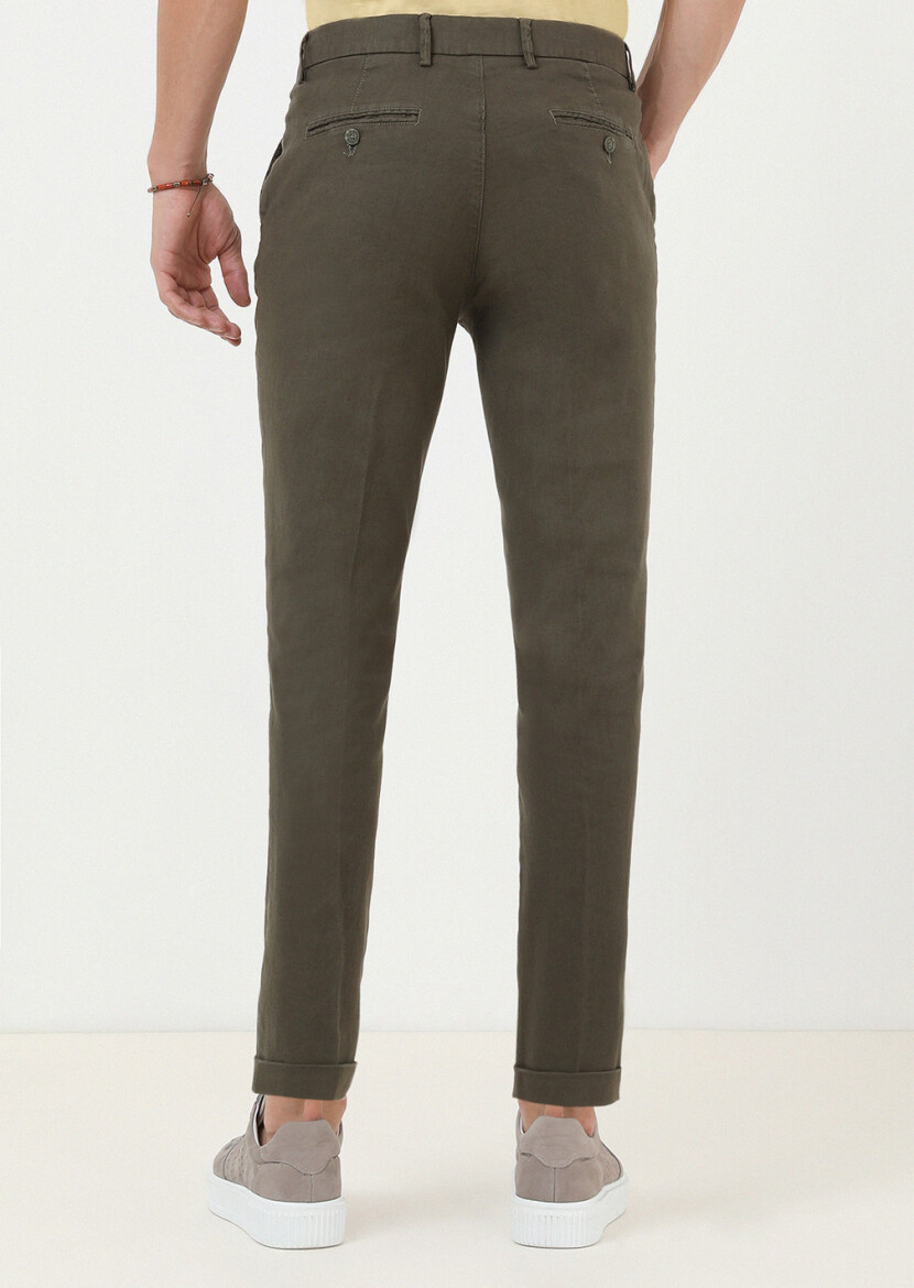 Khaki Weaving Regular Fit Casual Cotton Blended Trousers - 4