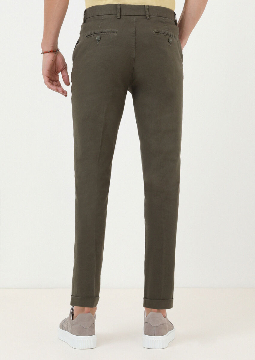 Khaki Weaving Regular Fit Casual Cotton Blended Trousers - 4