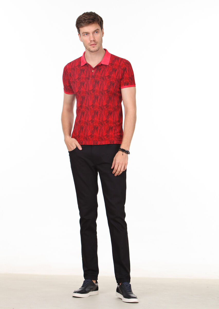 Kırmızı Düz Polo Yaka %100 Pamuk T-Shirt - 3