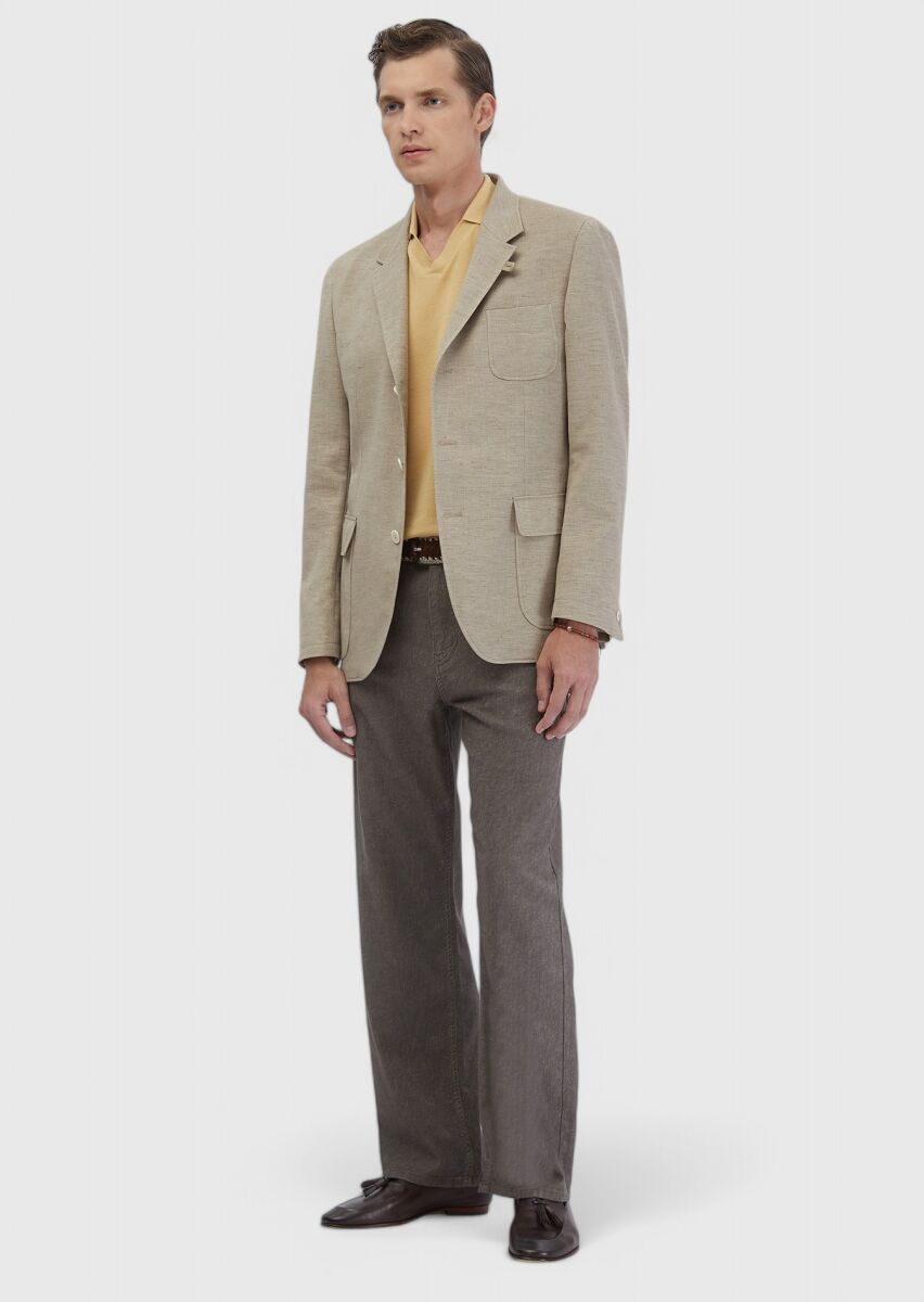 Koyu Bej Düz Shirt Shoulder Slim Fit Pamuk Karışımlı Ceket - 3