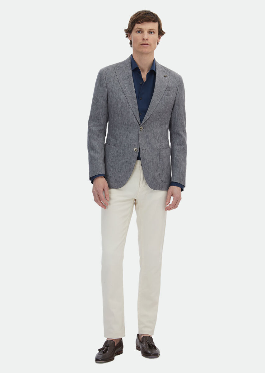 Koyu Gri Desenli Zeroweight Slim Fit Pamuk Karışımlı Ceket - 2