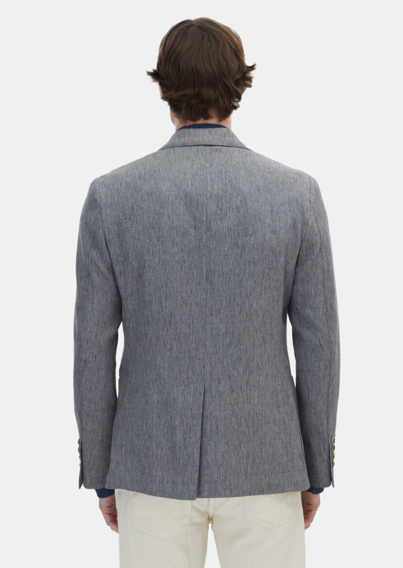 Koyu Gri Desenli Zeroweight Slim Fit Pamuk Karışımlı Ceket - 6