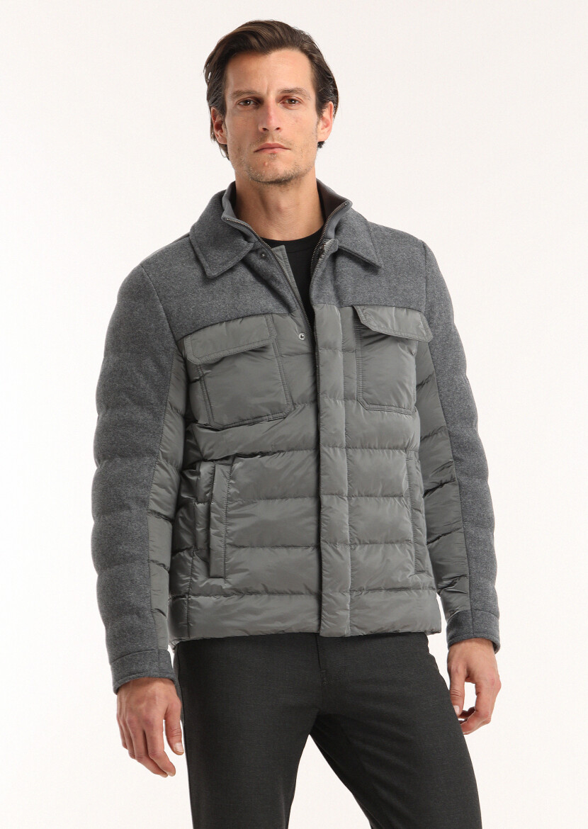 Koyu Gri Regular Fit Gömlek Yaka Casual Dokuma Mont - 2