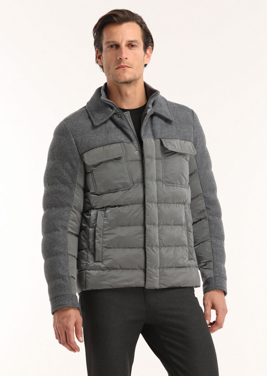 Koyu Gri Regular Fit Gömlek Yaka Casual Dokuma Mont - 2