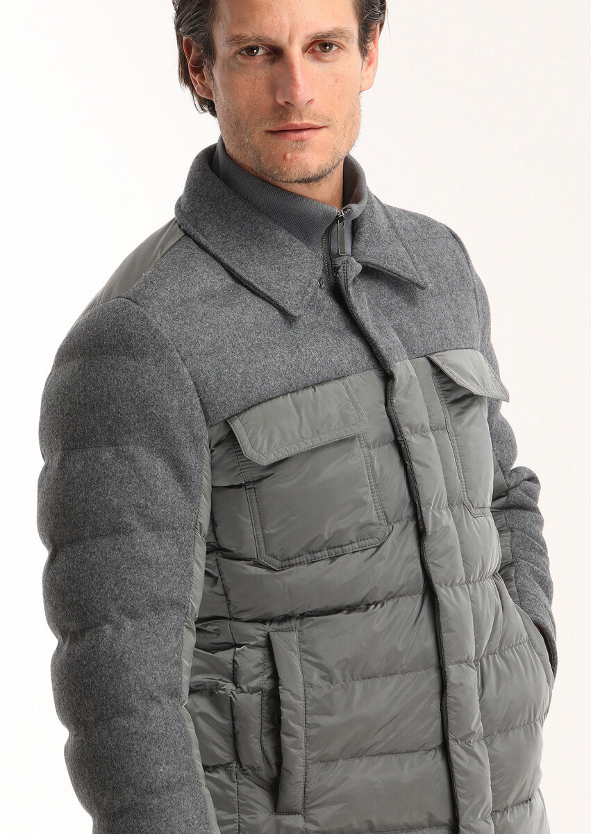 Koyu Gri Regular Fit Gömlek Yaka Casual Dokuma Mont - 5