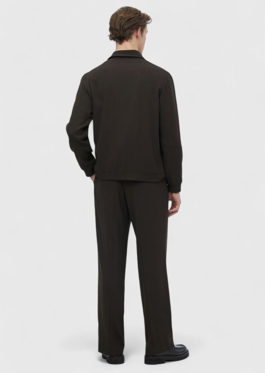 Koyu Kahve Düz Comfort Fit Yün Karışımlı Takım Elbise - 8