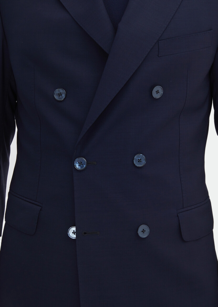 Koyu Lacivert Düz Zeroweight Slim Fit %100 Yün Takım Elbise - 7