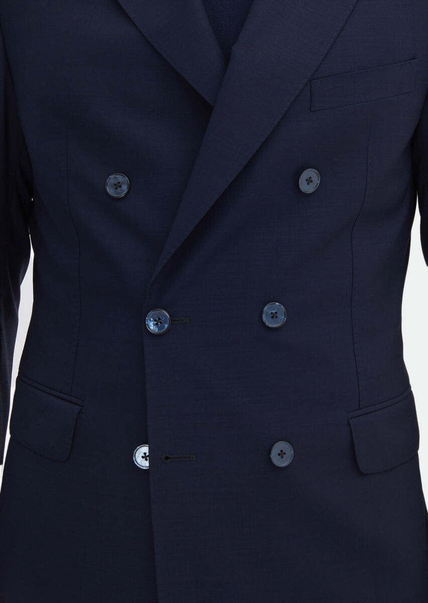 Koyu Lacivert Düz Zeroweight Slim Fit %100 Yün Takım Elbise - 7