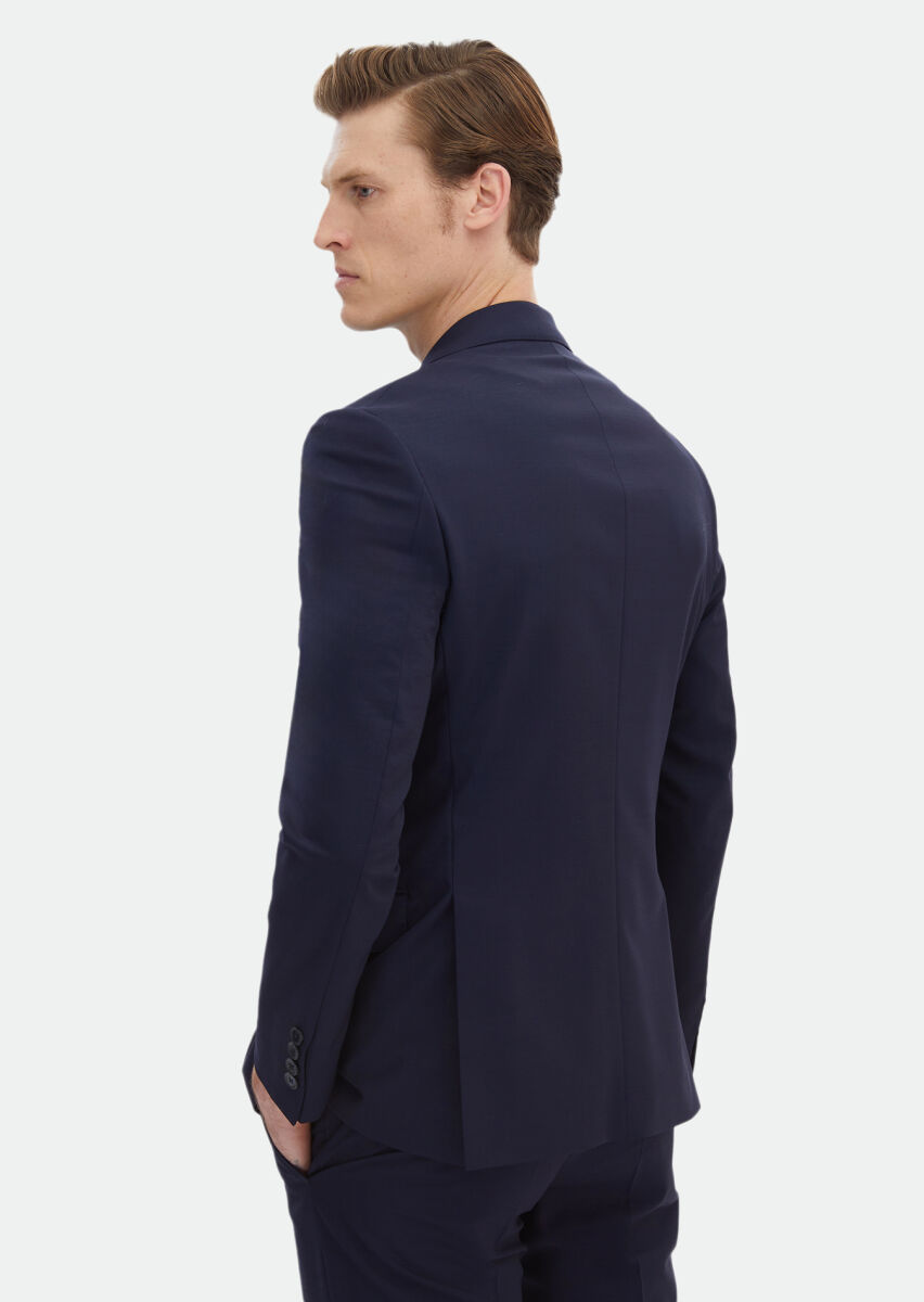 Koyu Lacivert Düz Zeroweight Slim Fit %100 Yün Takım Elbise - 9