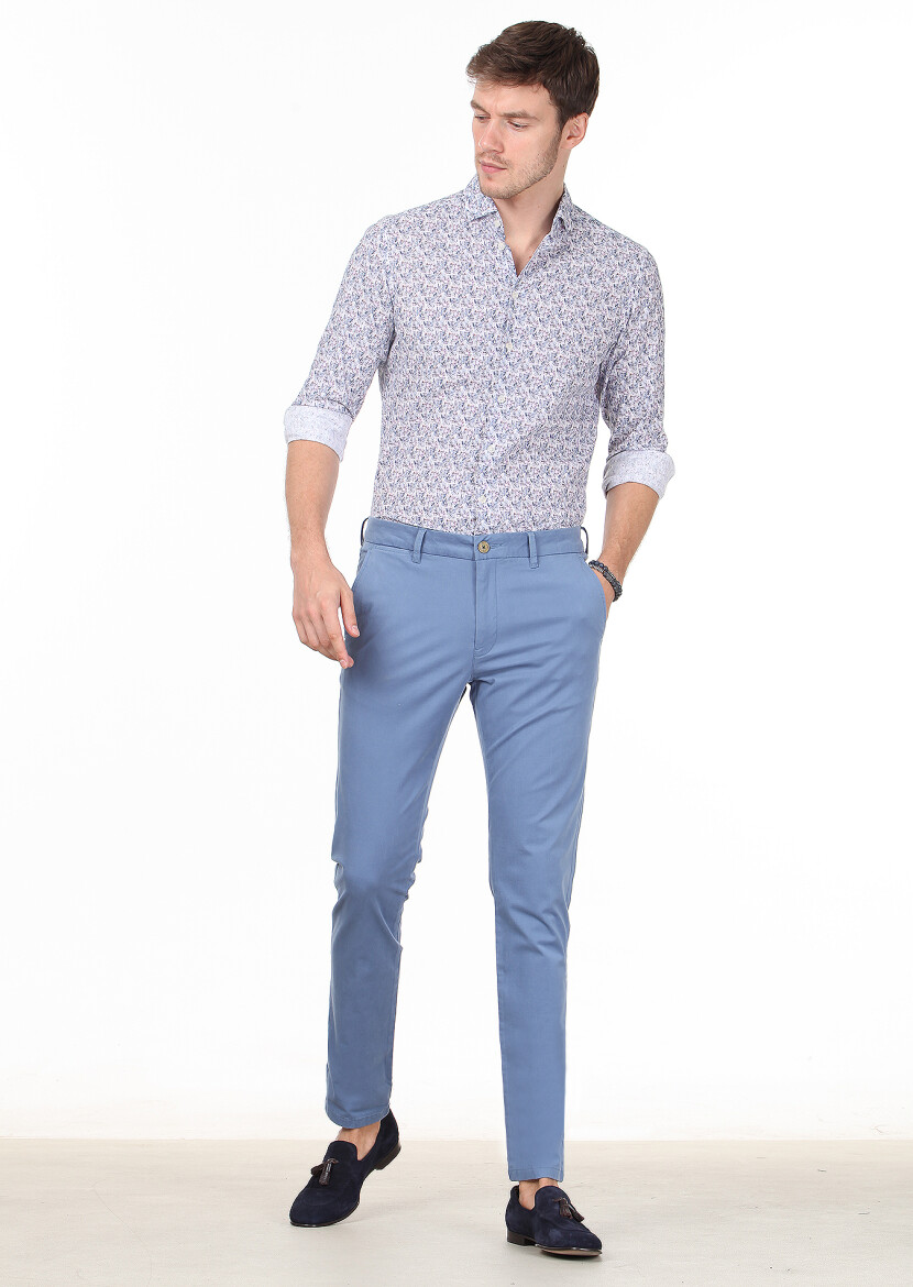 Koyu Mavi Düz Dokuma Slim Fit Smart Casual Pantolon 