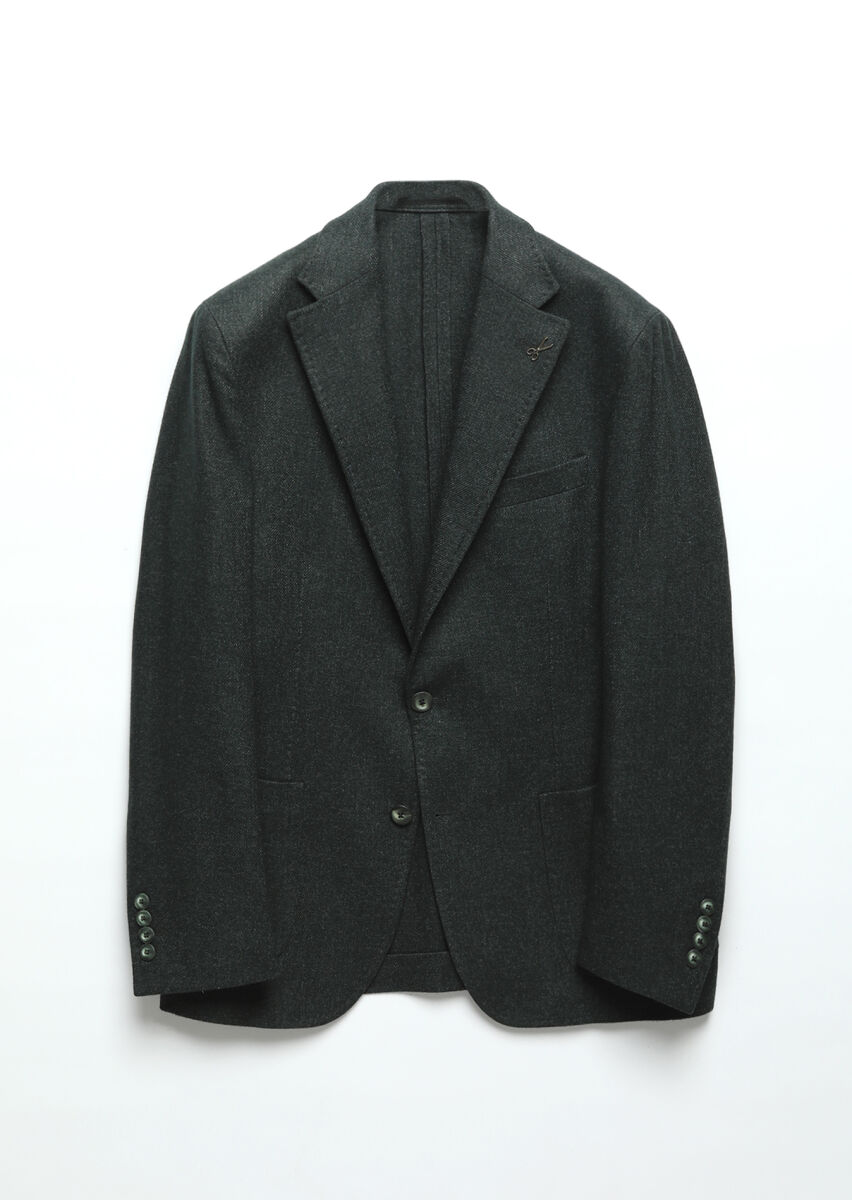Koyu Yeşil Düz Shirt Shoulder Slim Fit Yün Karışımlı Ceket - 6