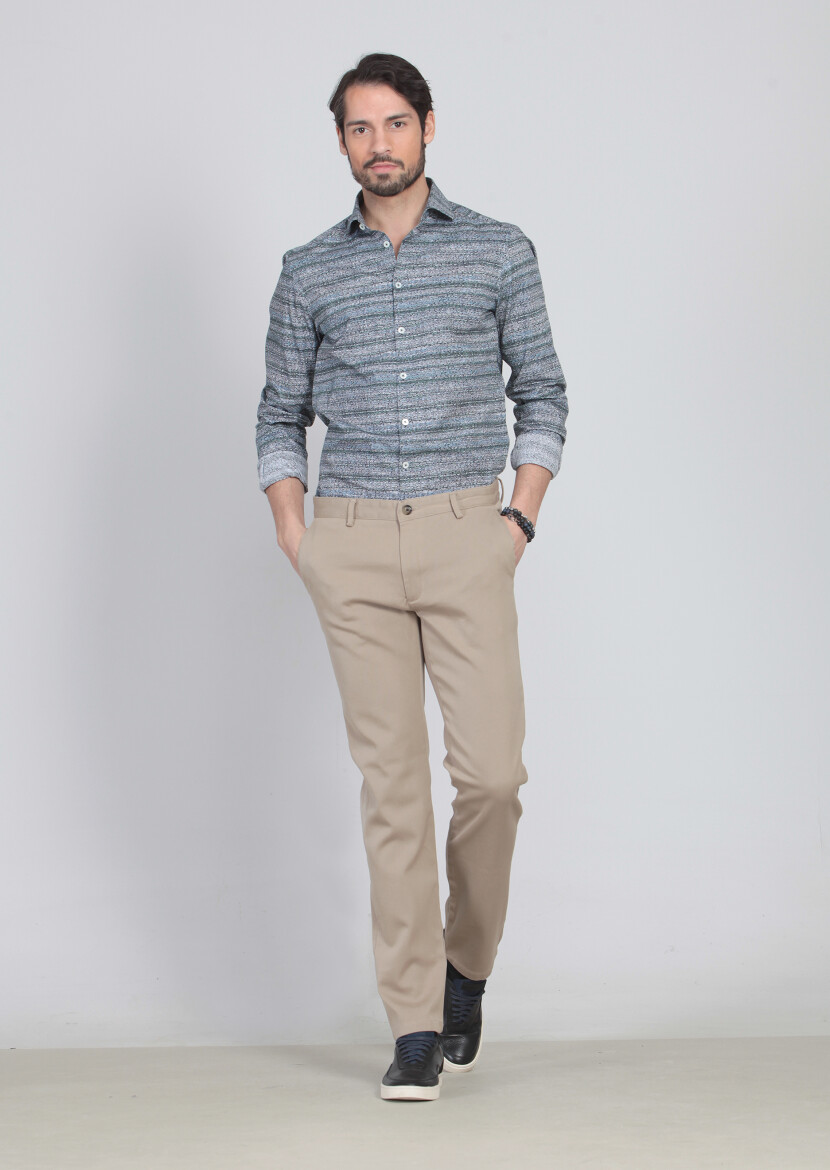 Kum Düz Dokuma Regular Fit Casual %100 Pamuk Pantolon - 2