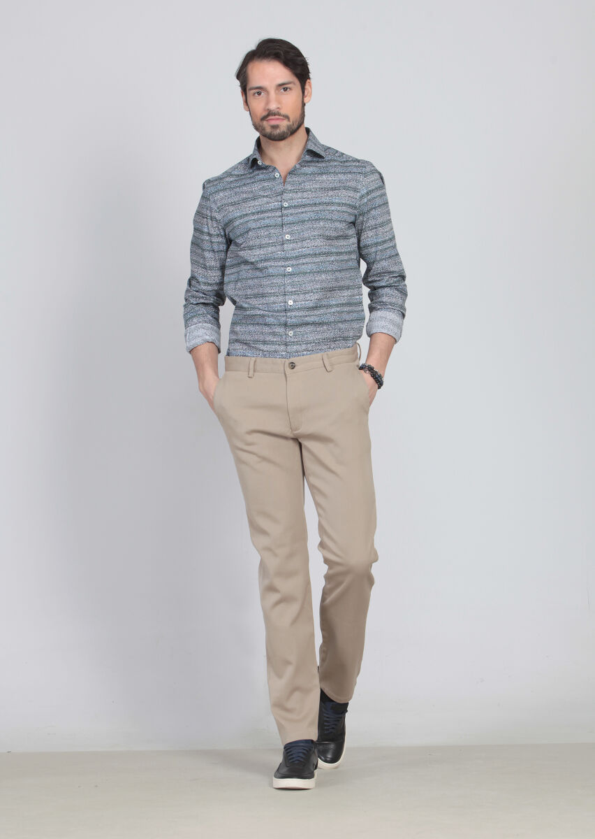 Kum Düz Dokuma Regular Fit Casual %100 Pamuk Pantolon - 2