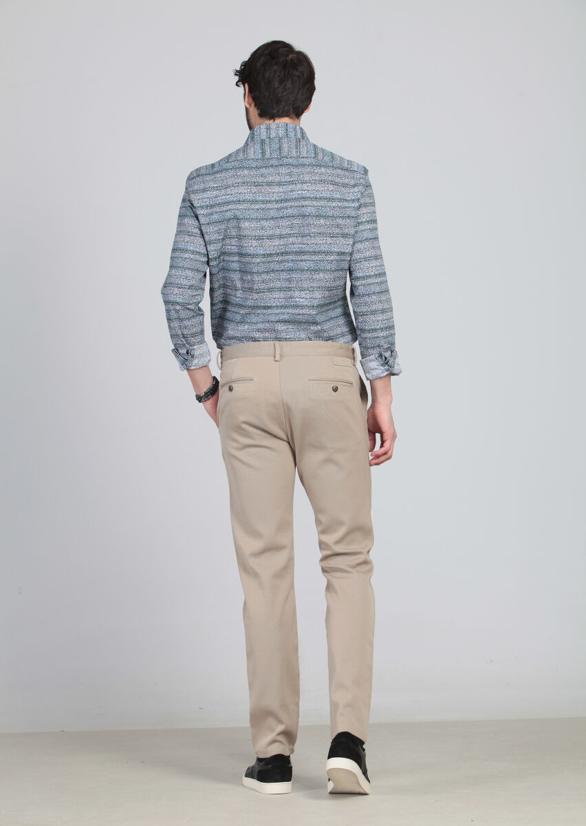 Kum Düz Dokuma Regular Fit Casual %100 Pamuk Pantolon - 5