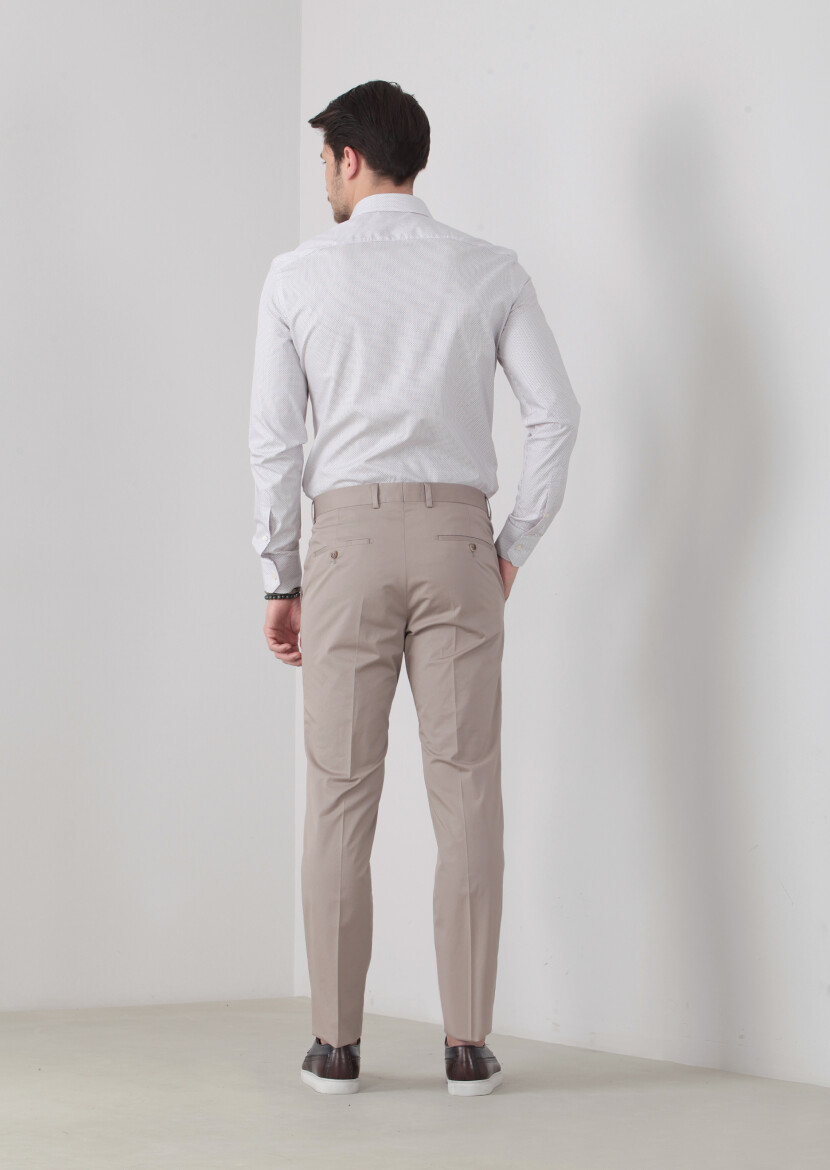 Kum Düz Kumaş Modern Fit Klasik Pamuk Karışımlı Pantolon - 4