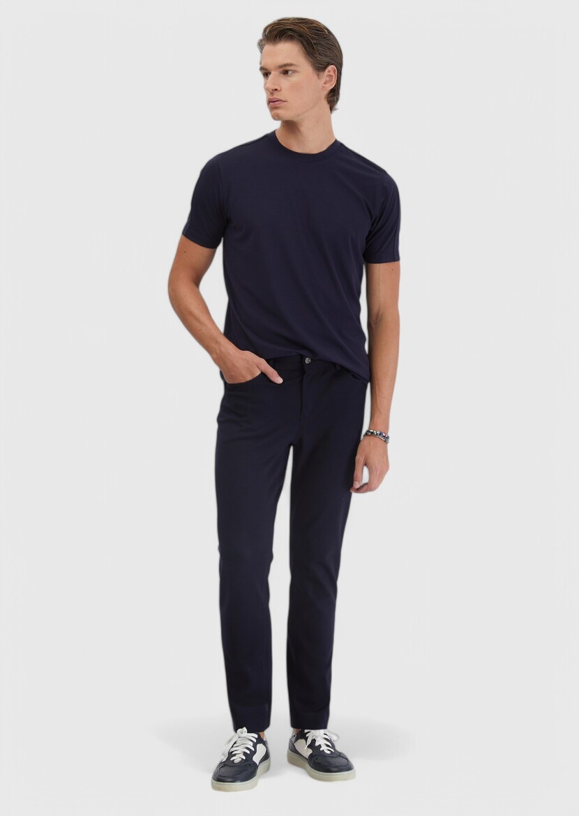 Lacivert Bisiklet Yaka T-Shirt 