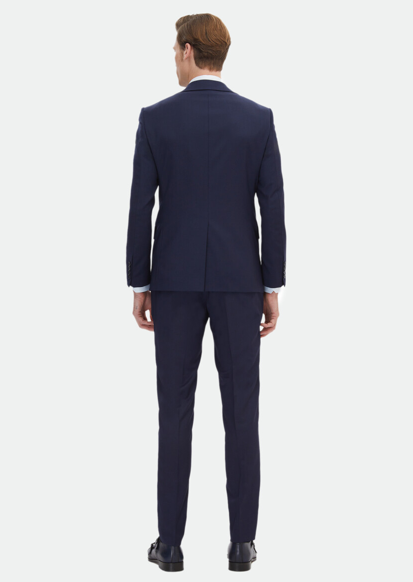 Lacivert Çizgili Modern Fit Yün Karışımlı Takım Elbise - 9