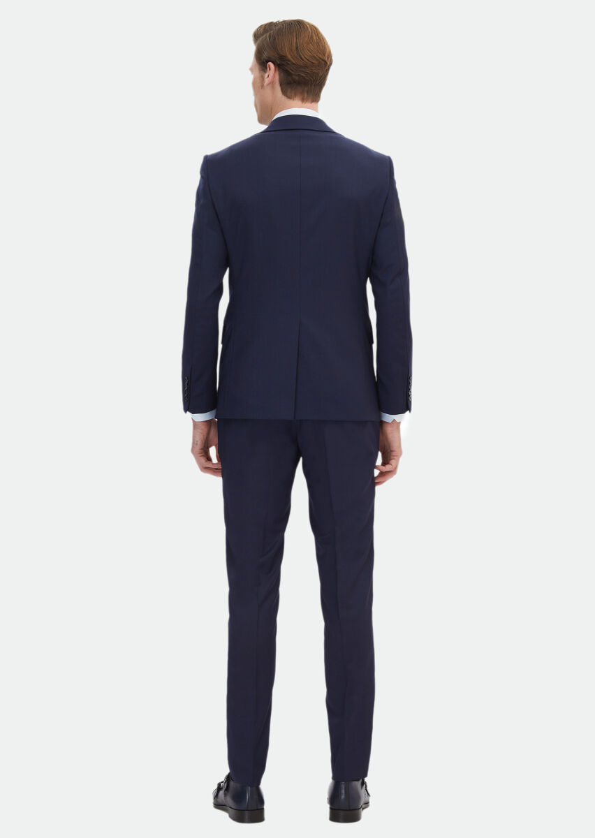 Lacivert Çizgili Modern Fit Yün Karışımlı Takım Elbise - 9