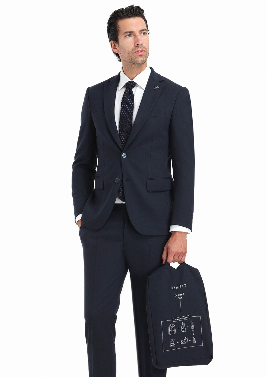 Lacivert Desenli Modern Fit Yün Karışımlı Takım Elbise - 2