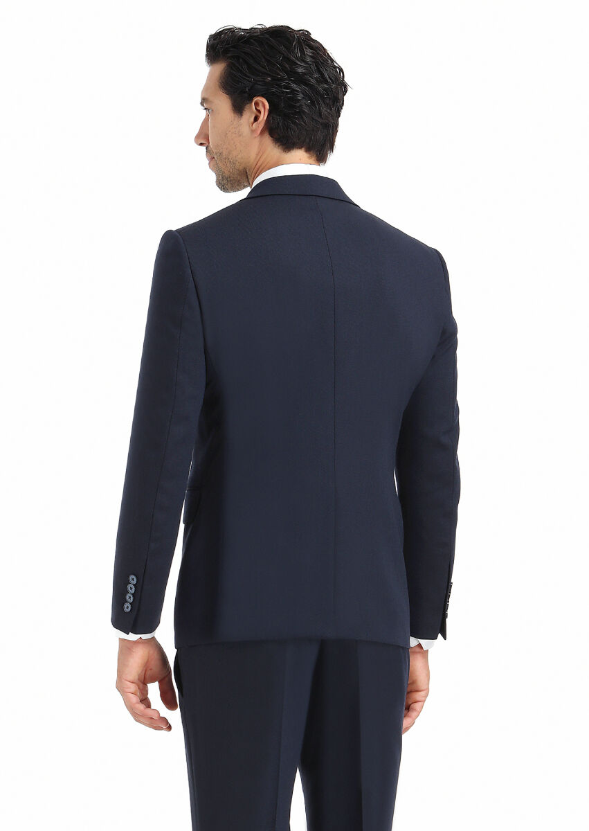 Lacivert Desenli Modern Fit Yün Karışımlı Takım Elbise - 7