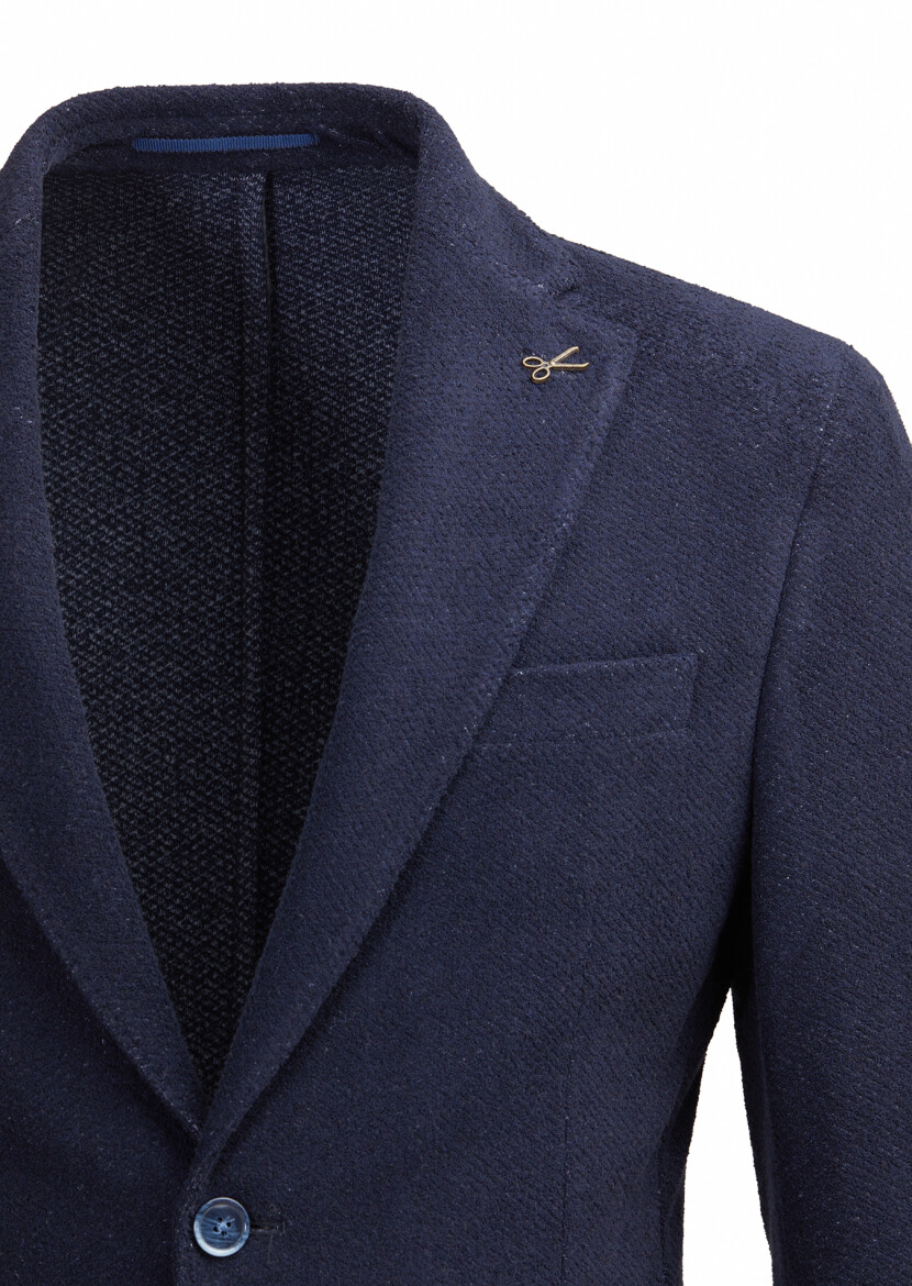 Lacivert Desenli Shirt Shoulder Slim Fit Pamuk Karışımlı Örme Ceket - 2