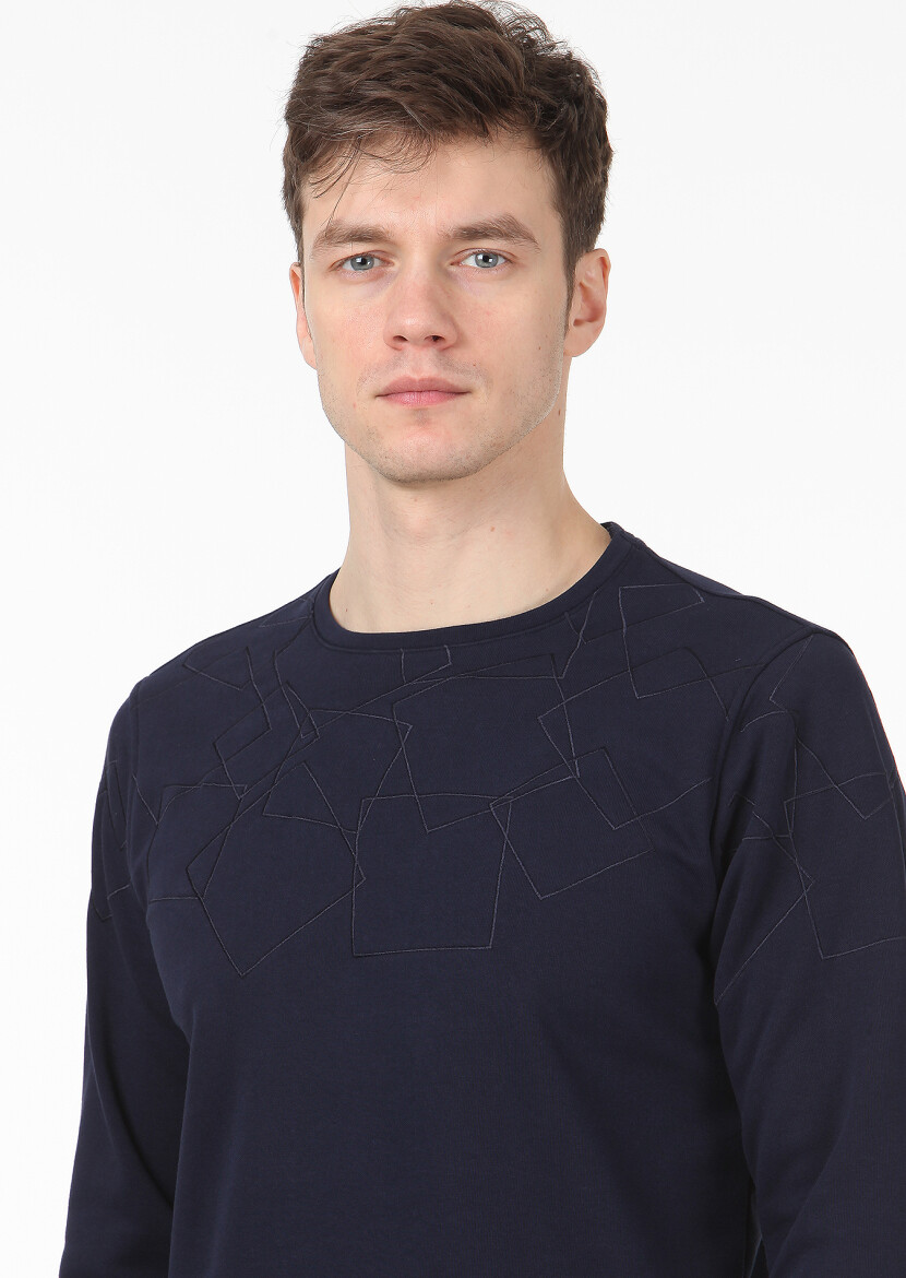 Lacivert Desenli Sweatshırt 