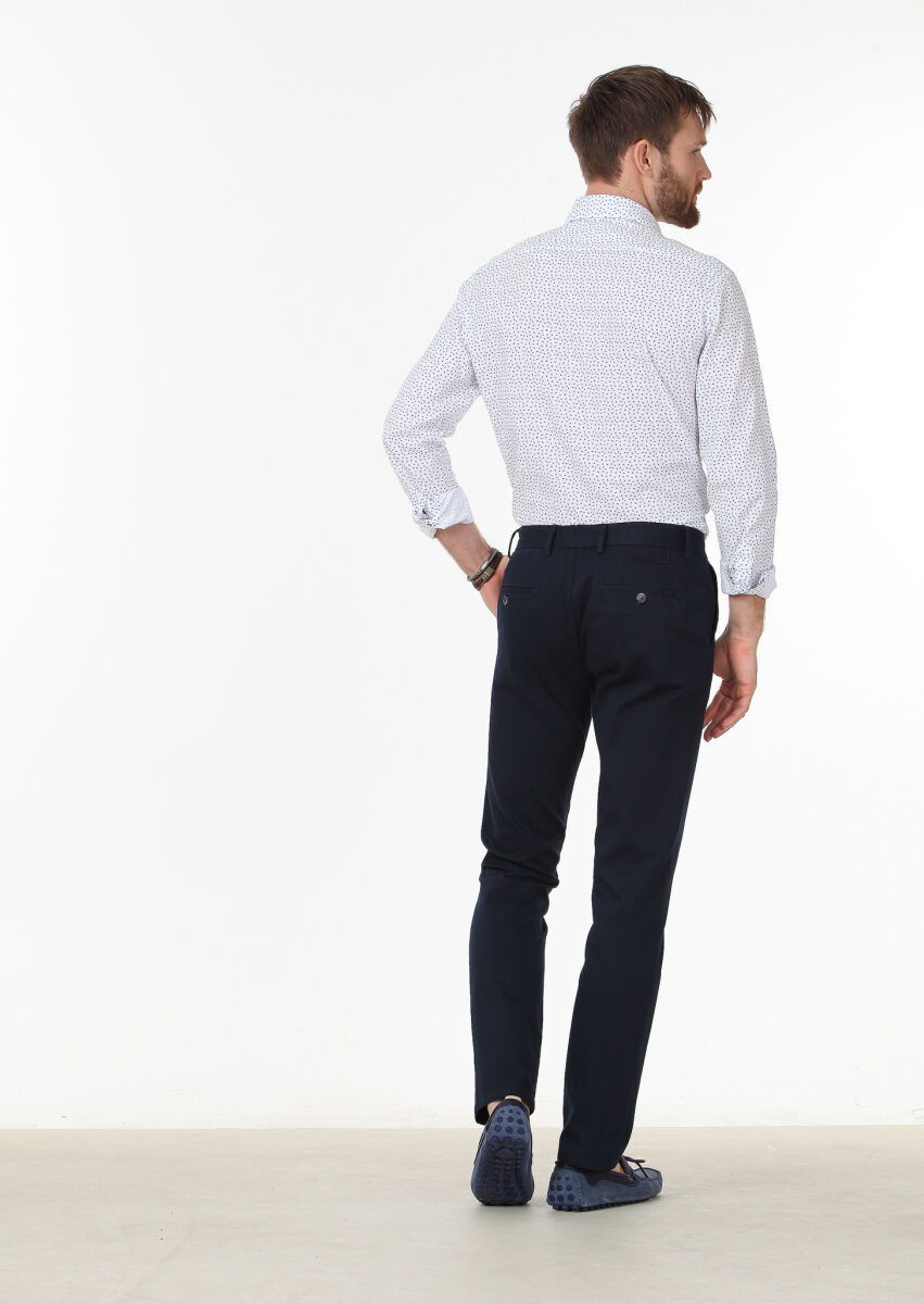 Lacivert Dokuma Regular Fit Casual Pamuk Karışımlı Pantolon - 4