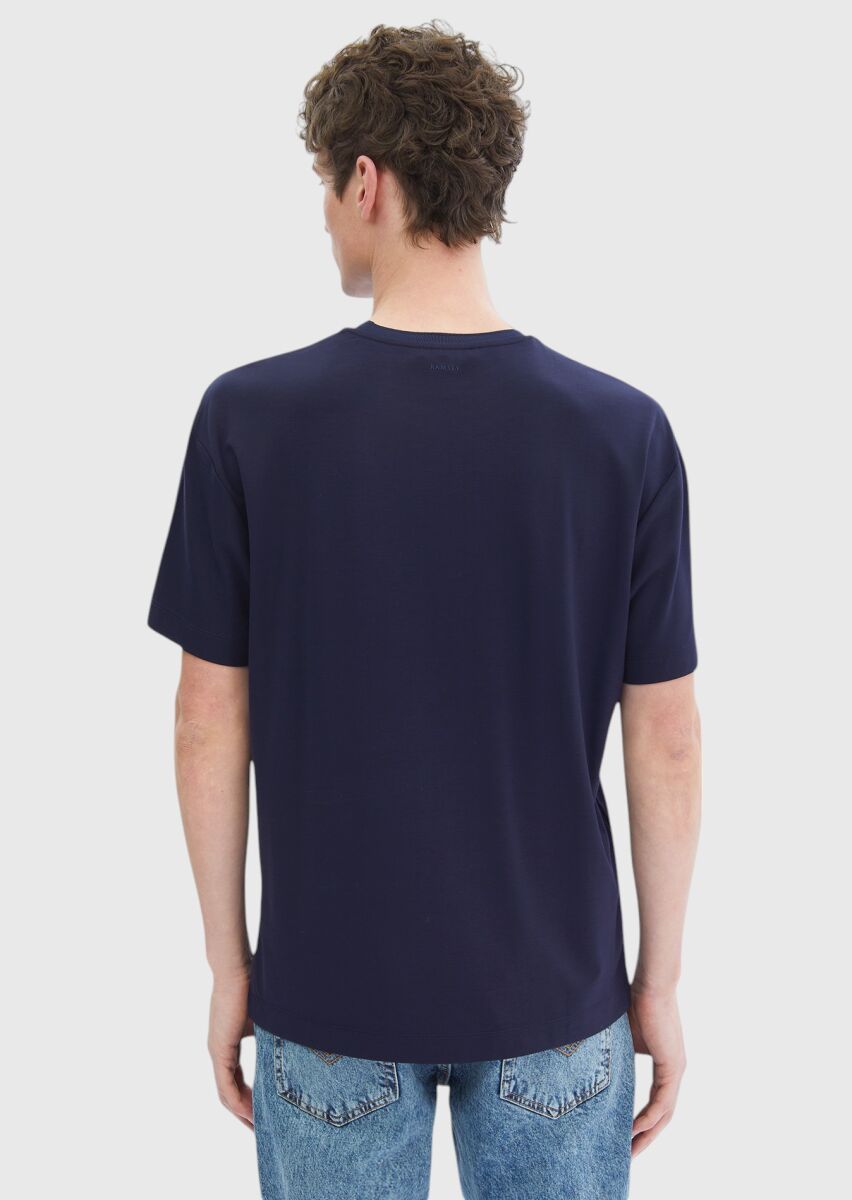 Lacivert Düz Bisiklet Yaka T-Shirt - 5