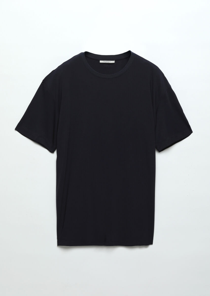 Lacivert Düz Bisiklet Yaka T-Shirt - 6