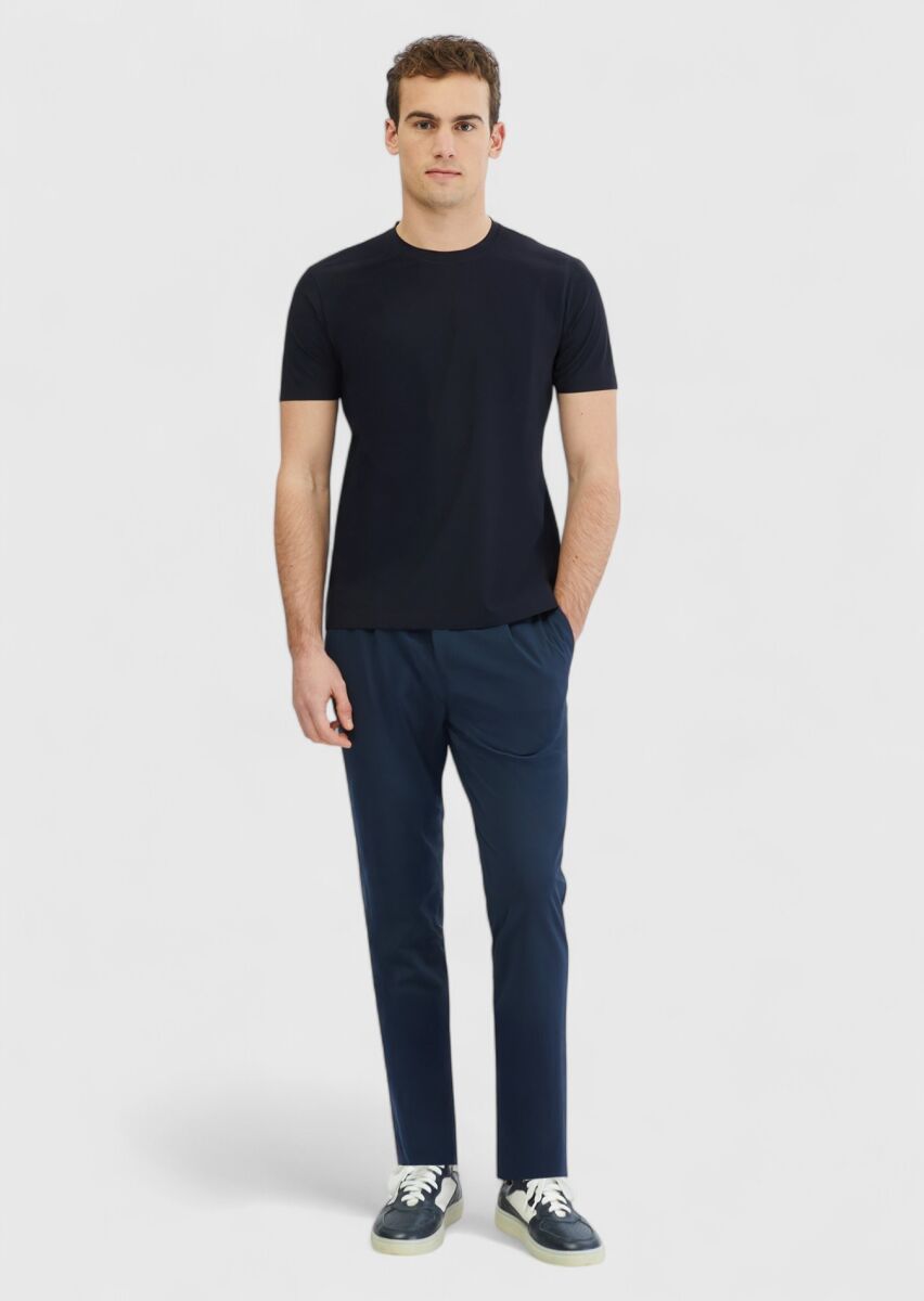 Lacivert Düz Bisiklet Yaka T-Shirt - 2