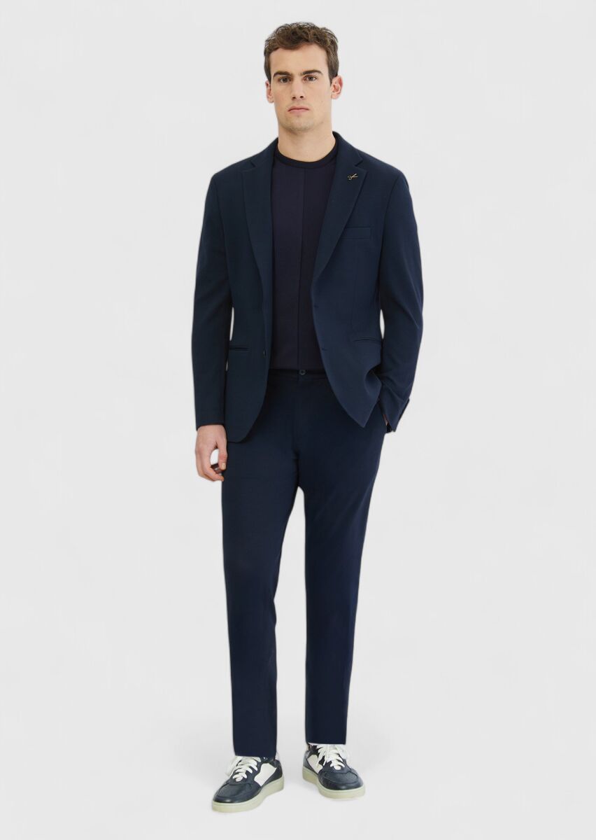 Lacivert Düz Comfort Fit Örme Takım Elbise - 2