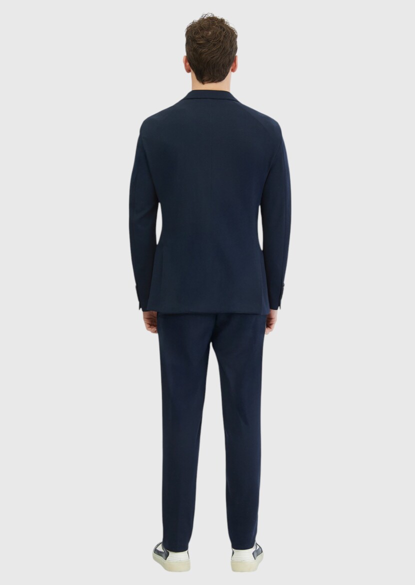 Lacivert Düz Comfort Fit Örme Takım Elbise - 6