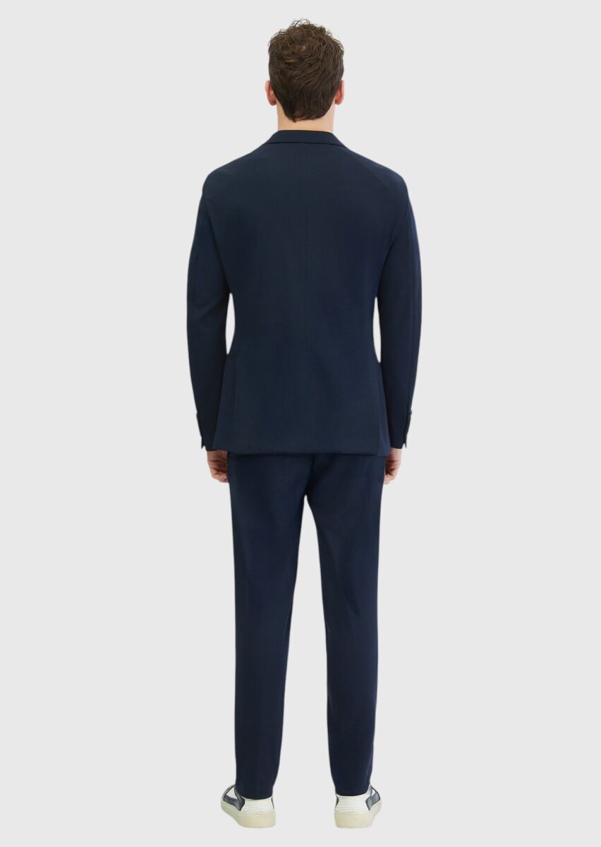 Lacivert Düz Comfort Fit Örme Takım Elbise - 6