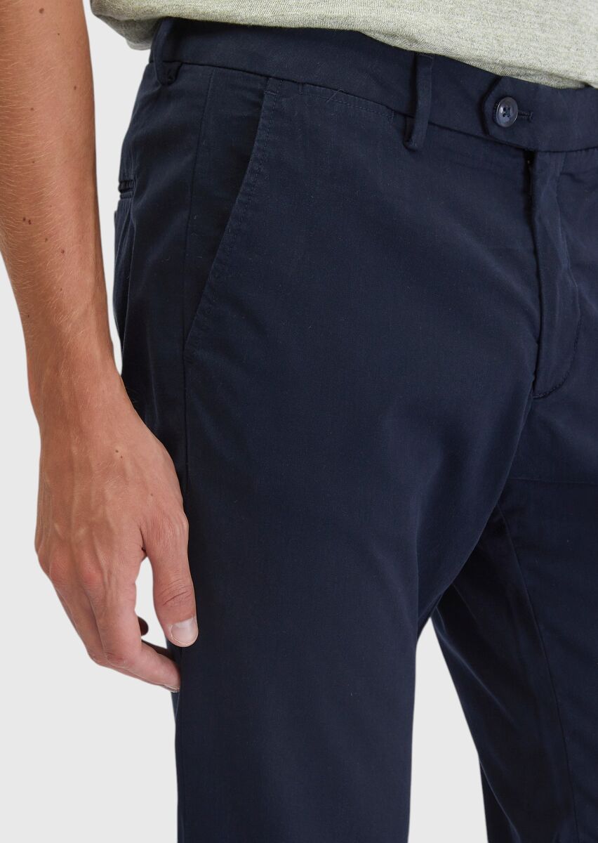 Lacivert Düz Dokuma Casual Pantolon - 3