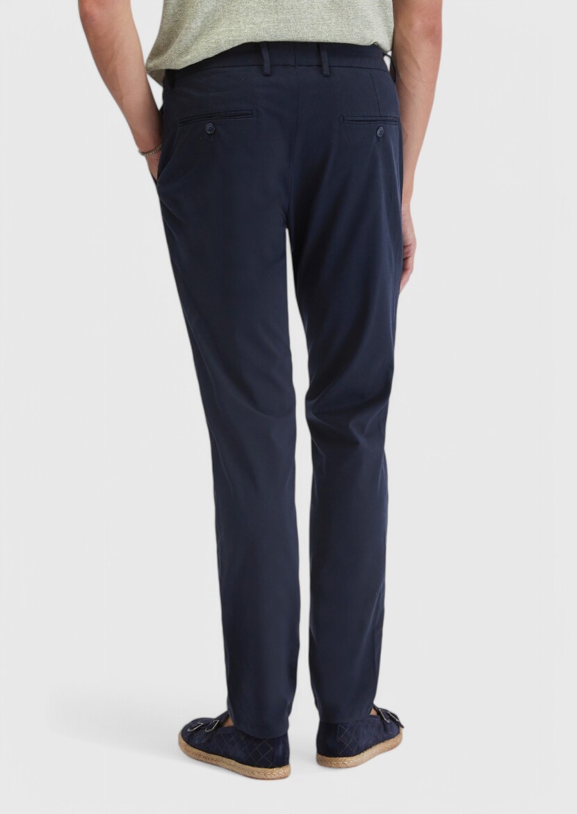 Lacivert Düz Dokuma Casual Pantolon - 4