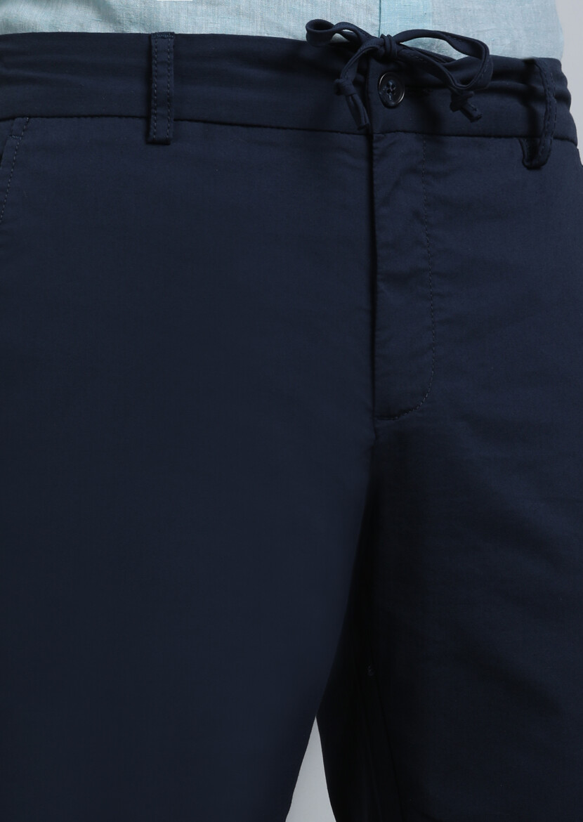 Lacivert Düz Dokuma Jogging Fit Casual Pamuk Karışımlı Pantolon - 3