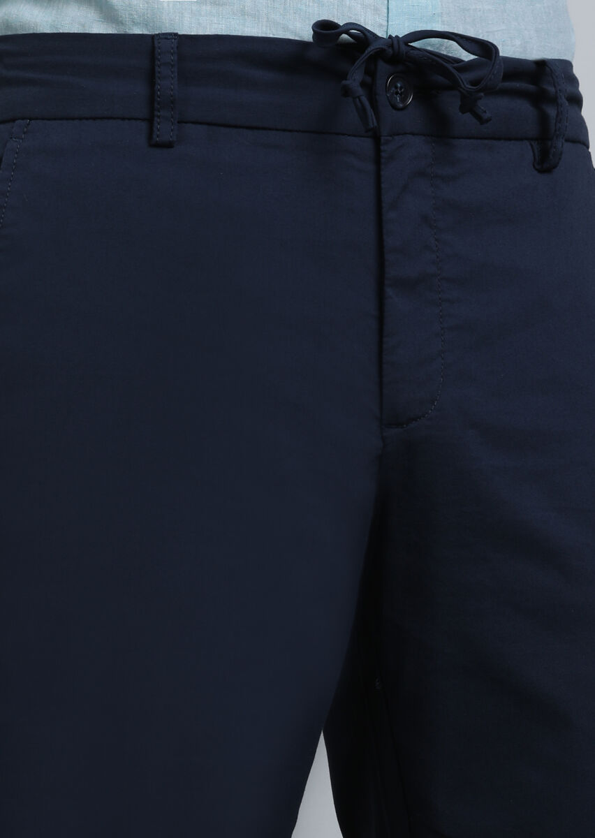 Lacivert Düz Dokuma Jogging Fit Casual Pamuk Karışımlı Pantolon - 3