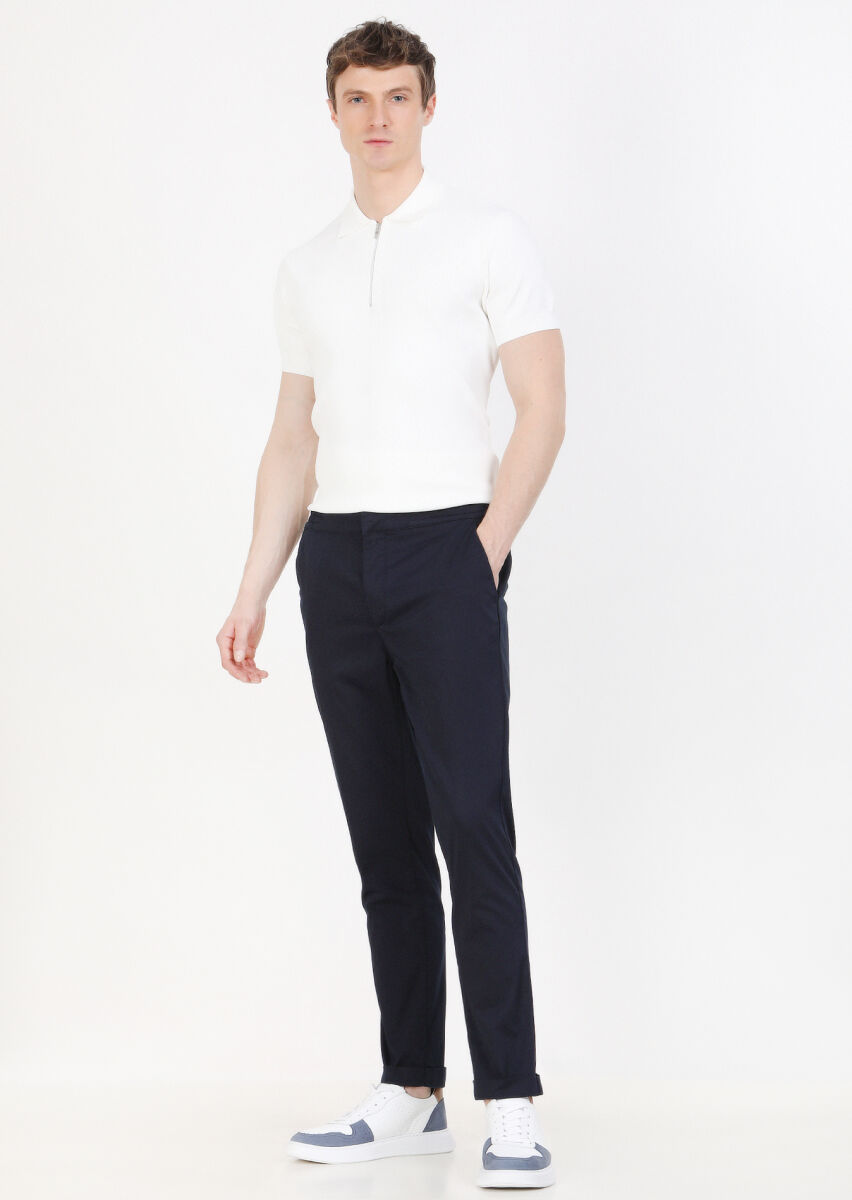 Lacivert Düz Dokuma Jogging Fit Casual Pamuk Karışımlı Pantolon - 1