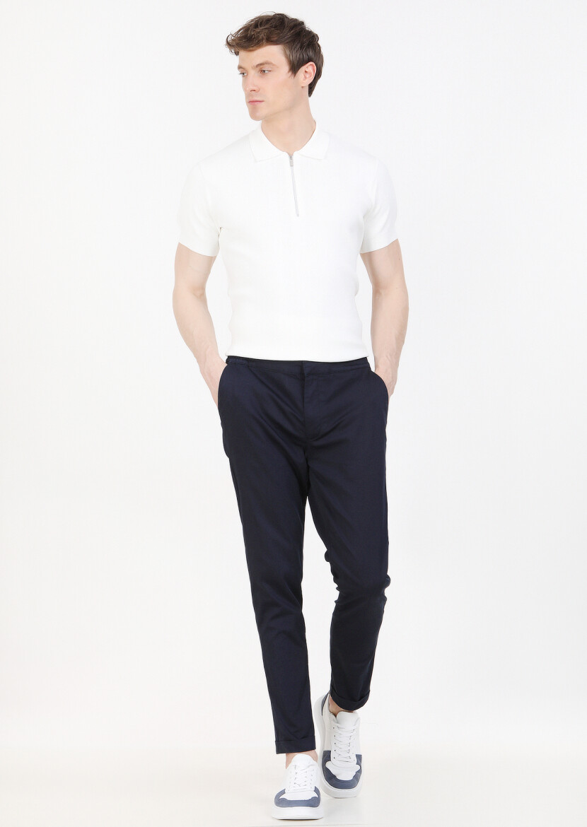Lacivert Düz Dokuma Jogging Fit Casual Pamuk Karışımlı Pantolon 
